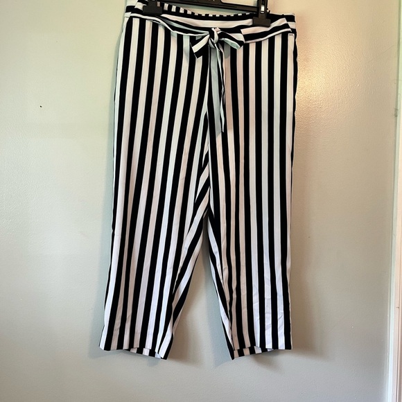Worthington black and white vertical stripe pull on tie waist pants 10 petite - Picture 2 of 7